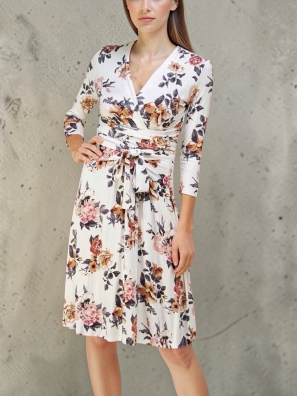 NEW Vintage Floral Print 3/4 Sleeves Mock Wrap Dress Women’s Small - Picture 6 of 13
